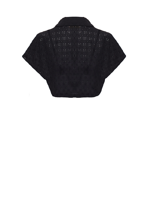 Black Cotton Lace Set Of Bra & Cropped Shirt, 3