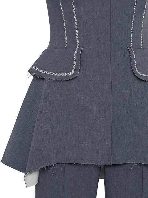 Grey Cropped Jacket Pant Suit, 5