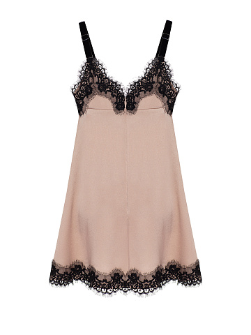 Pale Pink & Black Lace Trim Silk Mini Dress, 2