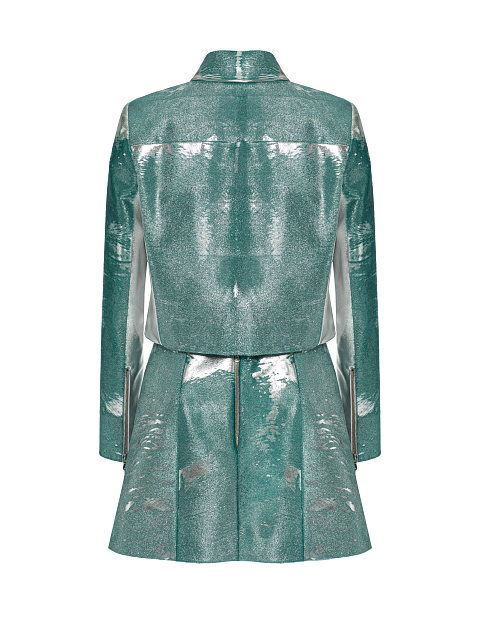 Turquoise leather set with cropped jacket and mini skirt, 2