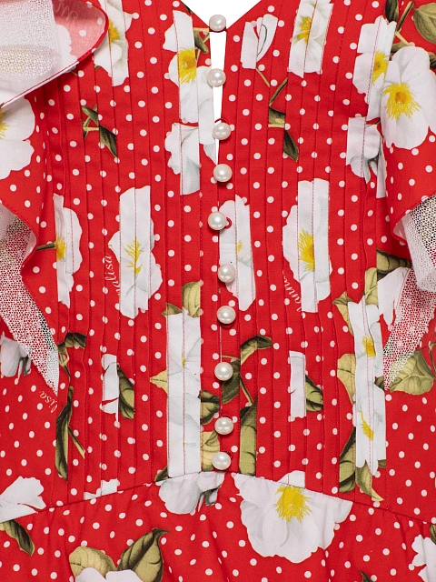 Red cotton mini dress with floral print, 5