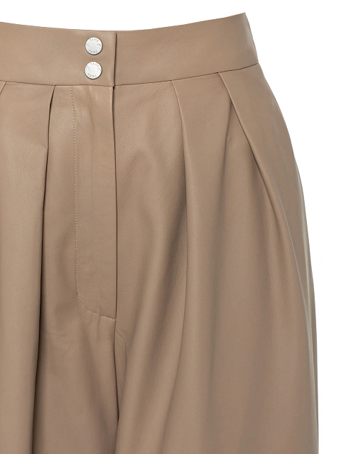 Beige Leather Wide Pants, 3