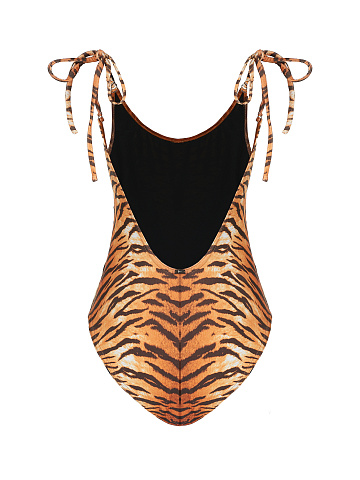 Tiger Print Open Back Swimsuit, 2