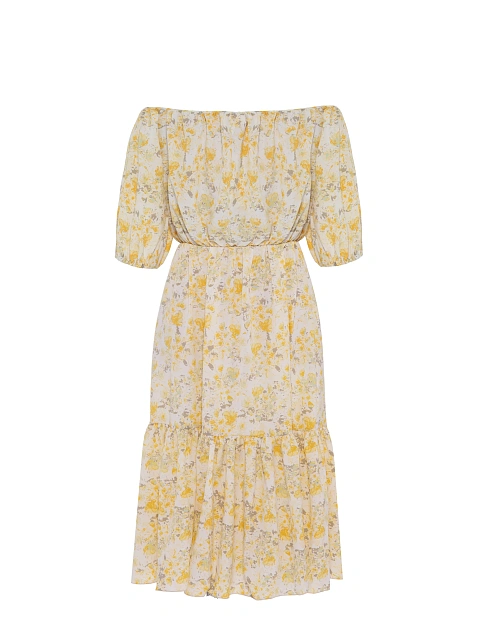 Yellow Floral Printed Midi Dress, 2