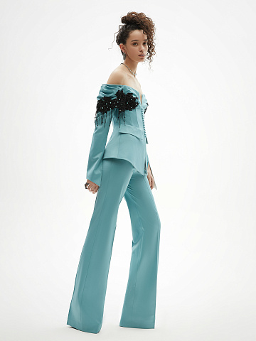 Light Blue Embroidered Pant Suit, 1