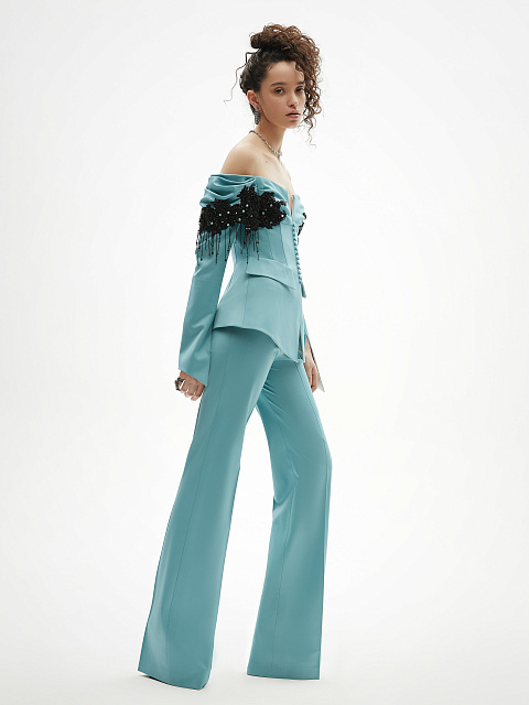 Light Blue Embroidered Pant Suit, 1