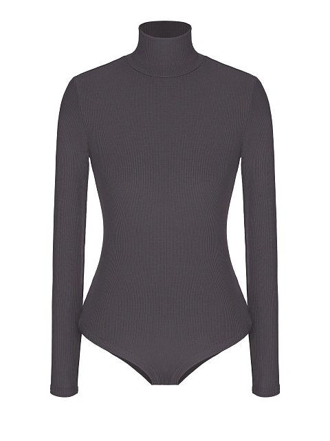 Grey Cotton Turtleneck Bodysuit, 1