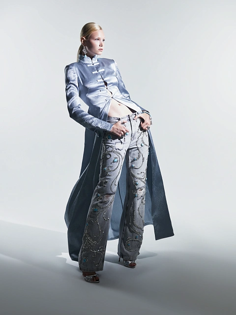 Blue-Gray Silk Kimono Dress, 5