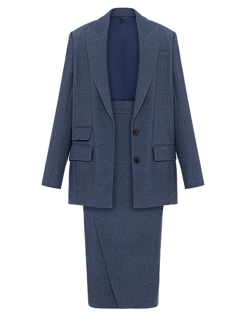 Blue Wool Midi Skirt Suit, 1