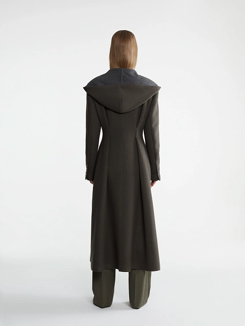 Gray Single Breasted Coat With Hood, 4