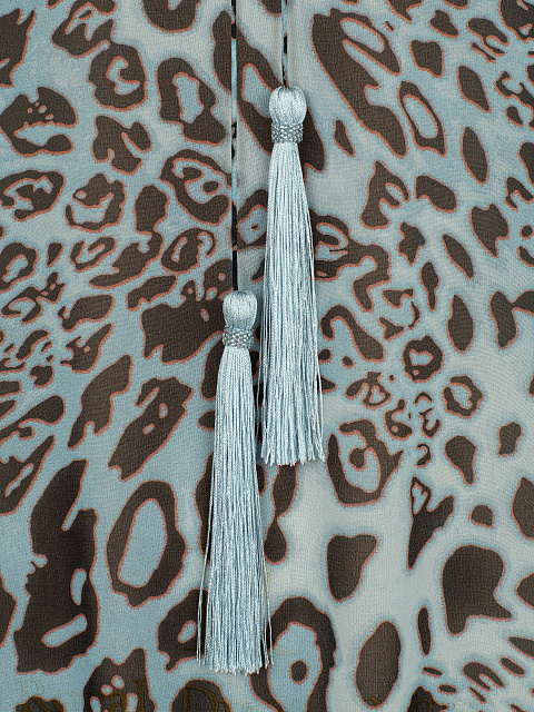Blue Leopard Print Fringed Poncho, 3