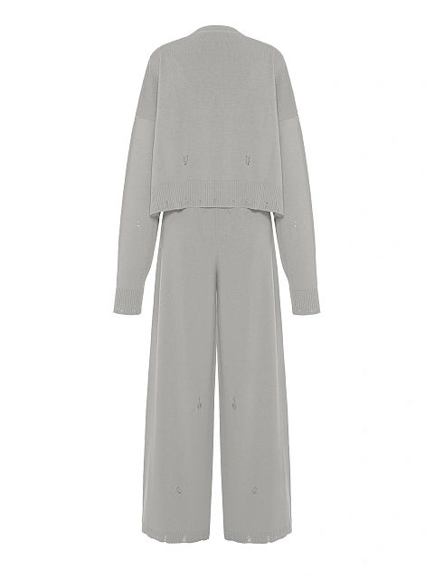 Grey Knitted Cardigan, Top & Pants Set, 3