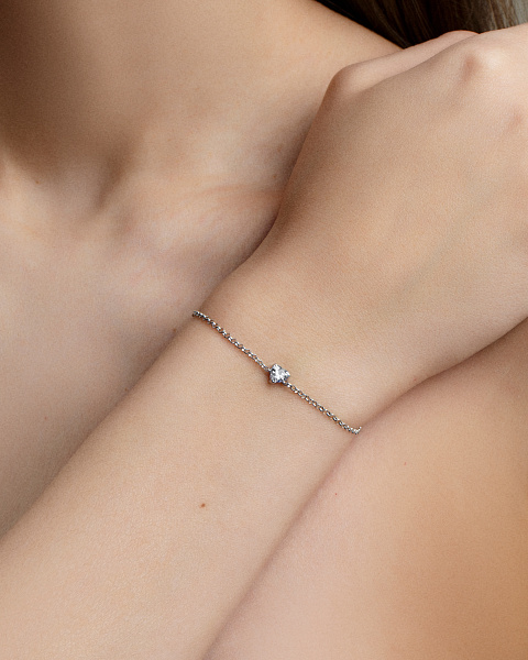 Heart-Shaped Clear Cubic Zirkonia Silver Bracelet, 2