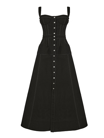 Black Denim Midi Dress, 1