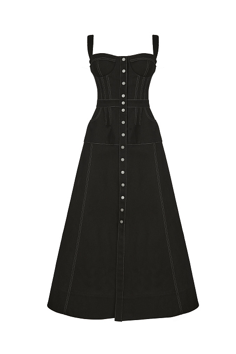 Black Denim Midi Dress, 1