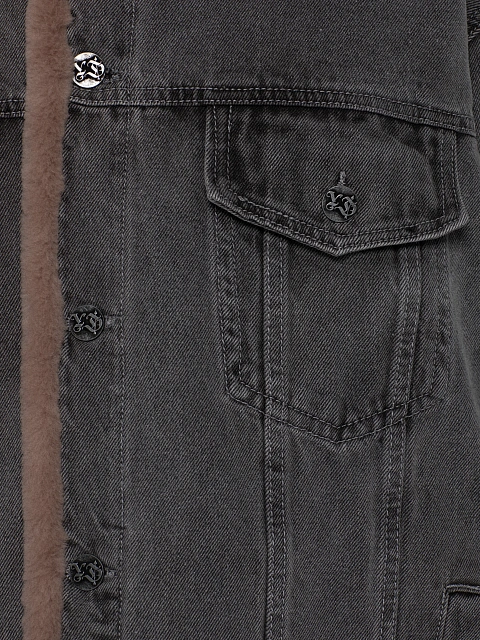 Grey Denim & Brown Shearling Oversized Jacket, 8