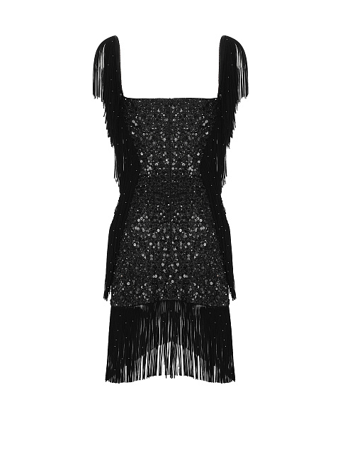 Black Sequined & Fringed Suede Mini Dress, 2