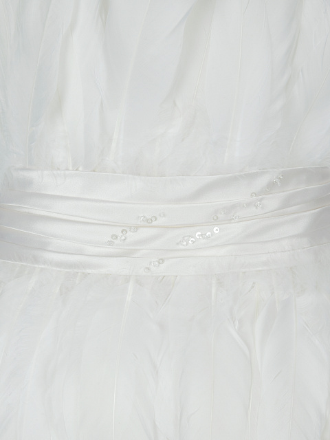 White Silk Feathers Trimmed Bridal Dress, 3
