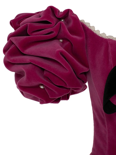 Pink Velvet Mini Dress With Bow, 5