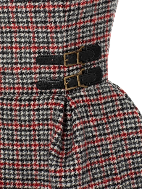 Grey & Red Check Wool Mini Dress, 3