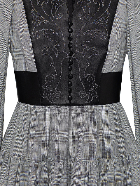 Black & Grey Check Cotton Mini Dress, 3