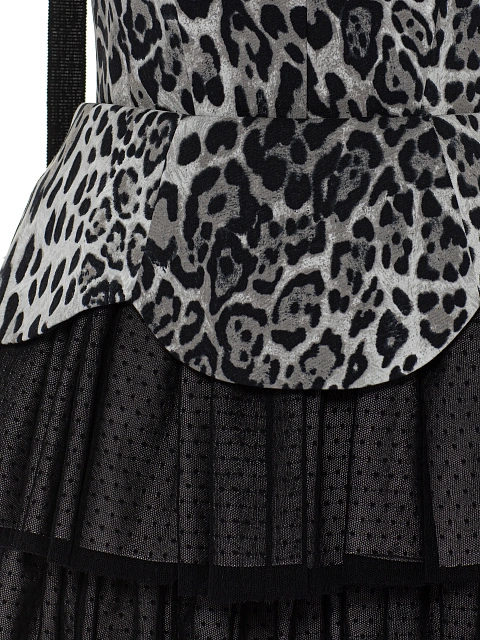 Grey Leopard Print Cotton & Mesh Mini Dress, 4