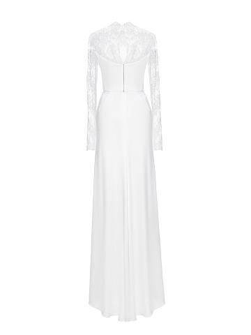 White Lace & Embroidery Silk Maxi Dress, 2