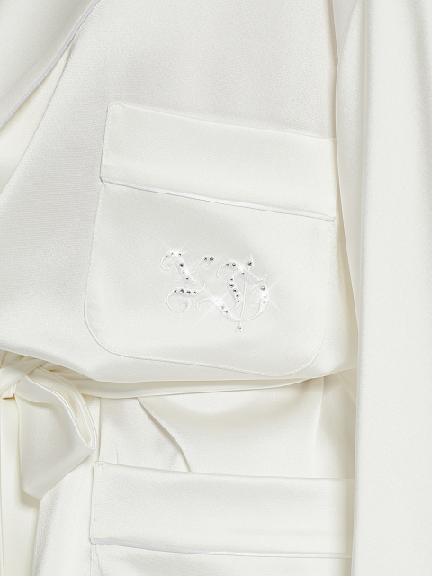 White Embroidered "Bride" Silk Pajama Set, 7