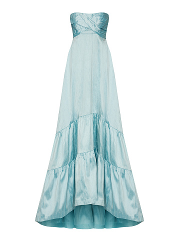 Light Blue Wild Silk Strapless Maxi Dress, 1