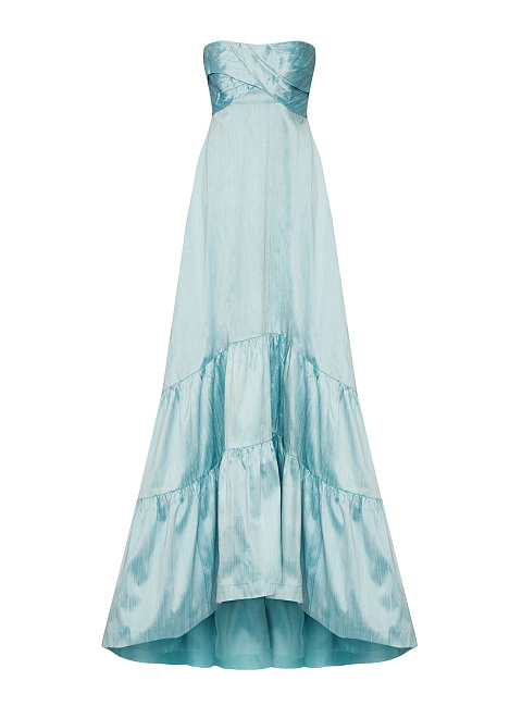 Light Blue Wild Silk Strapless Maxi Dress, 1