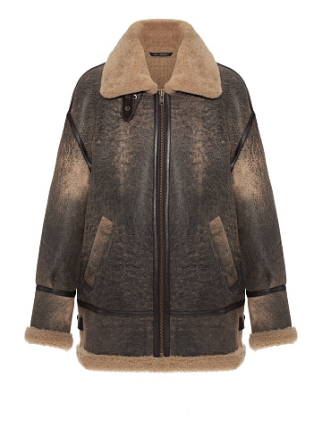 Brown shearling coat made of sheepskin, 1