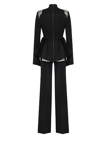 Black Rhinestones Wool Pant Suit, 2