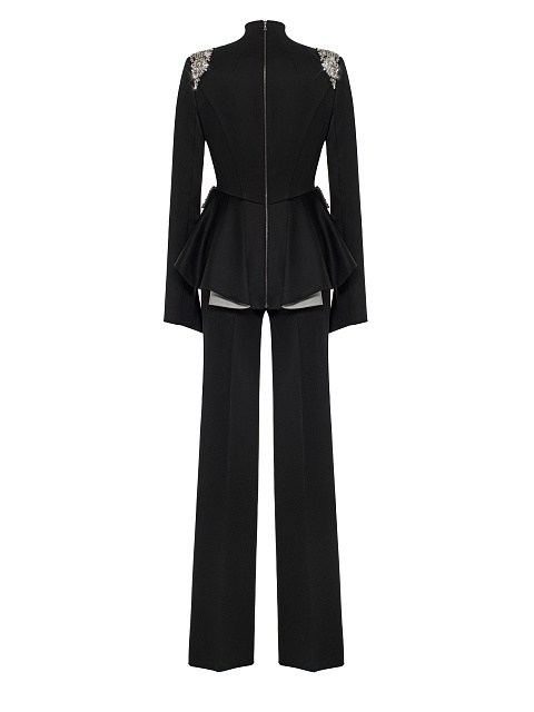 Black Rhinestones Wool Pant Suit, 2
