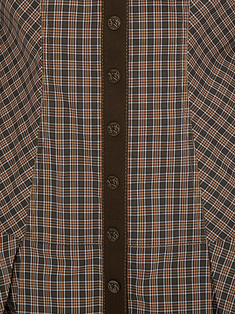 Brown Check Mini Dress With Denim Trim, 3