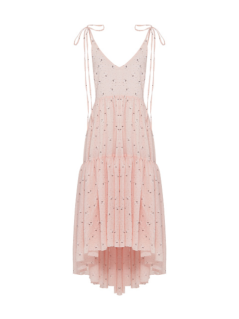 Light Pink Flower Printed Cotton Sundress, 1